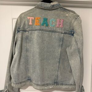 TEACH Teacher Denim Jacket Size Large